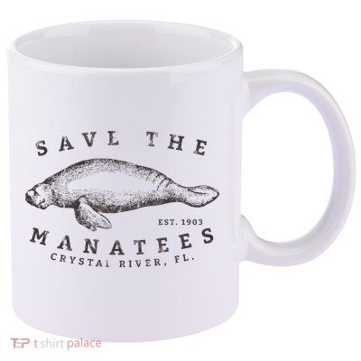 Save The Manatee Crystal River Fl Vinatage Sea Cow Gift 11oz C Handle Ceramic Mug