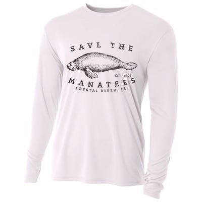 Save The Manatee Crystal River Fl Vinatage Sea Cow Gift Cooling Performance Long Sleeve Crew