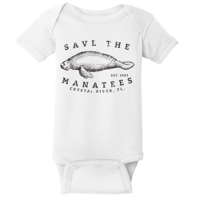 Save The Manatee Crystal River Fl Vinatage Sea Cow Gift Baby Bodysuit
