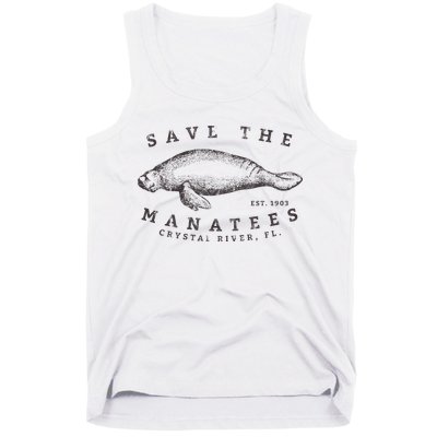 Save The Manatee Crystal River Fl Vinatage Sea Cow Gift Tank Top