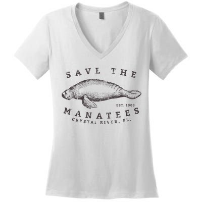 Save The Manatee Crystal River Fl Vinatage Sea Cow Gift Women's V-Neck T-Shirt
