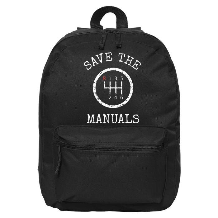 Save The Manuals Stick Shift Car Lover 16 in Basic Backpack