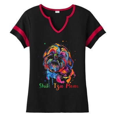 Shih Tzu Mom Shih Tzu Dog Lovers Mothers Day Gifts Ladies Halftime Notch Neck Tee