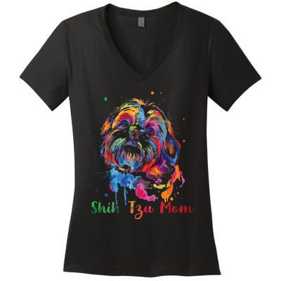 Shih Tzu Mom Shih Tzu Dog Lovers Mothers Day Gifts Women's V-Neck T-Shirt