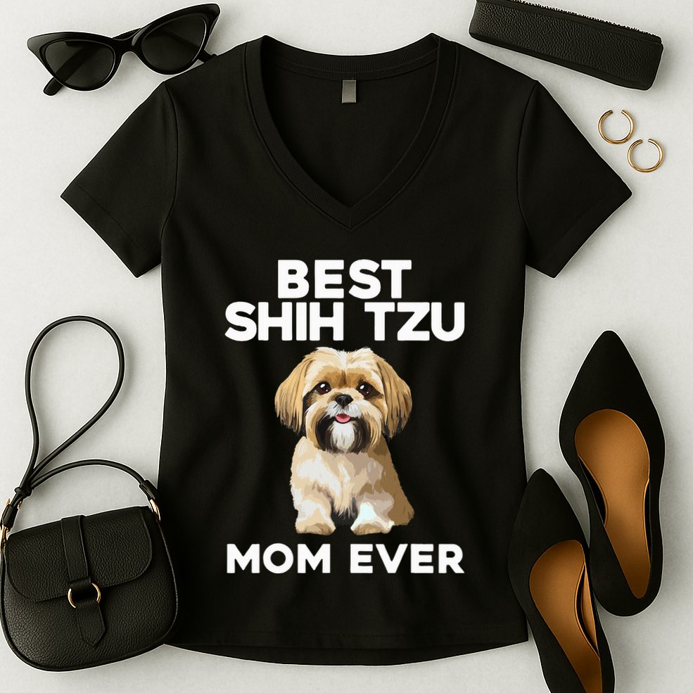 =Shih Tzu Mom Design For Women Dog Lover Shih Tzu Women's V-Neck T-Shirt