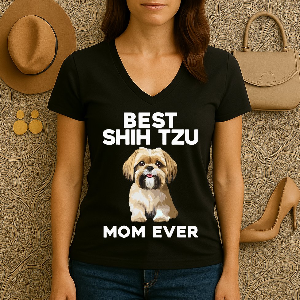 =Shih Tzu Mom Design For Women Dog Lover Shih Tzu Women's V-Neck T-Shirt