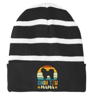 Shih Tzu Mama Striped Beanie with Solid Band