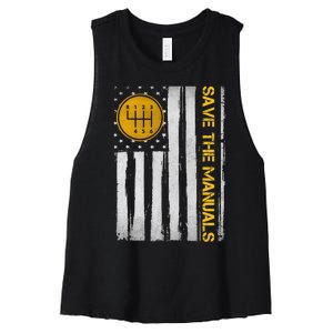 Save The Manuals 6 Speed Manual Transmission Three Pedals Women's Racerback Cropped Tank