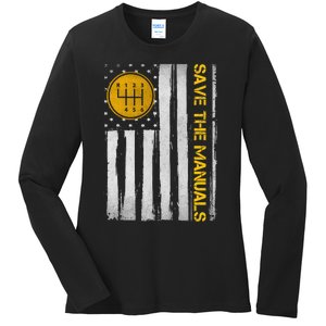 Save The Manuals 6 Speed Manual Transmission Three Pedals Ladies Long Sleeve Shirt