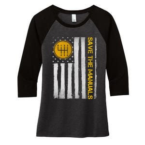 Save The Manuals 6 Speed Manual Transmission Three Pedals Women's Tri-Blend 3/4-Sleeve Raglan Shirt