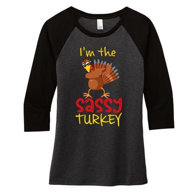 Sassy Turkey Matching Family Group Thanksgiving Party Women's Tri-Blend 3/4-Sleeve Raglan Shirt