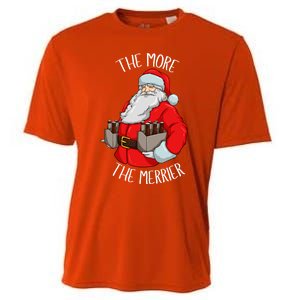 Santa The More The Merrier Christmas Beer Six Packs Funny Gift Cooling Performance Crew T-Shirt