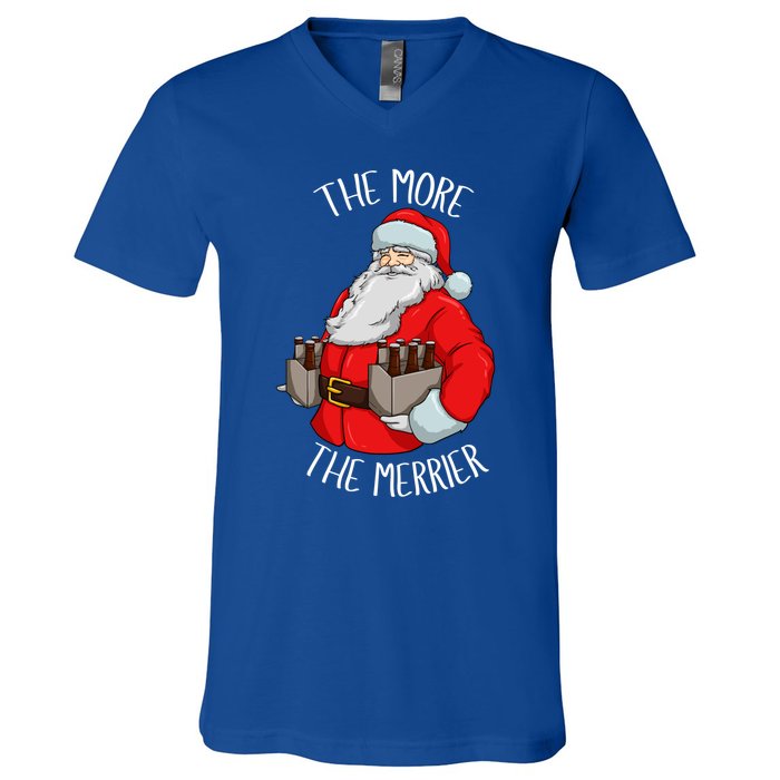 Santa The More The Merrier Christmas Beer Six Packs Funny Gift V-Neck T-Shirt