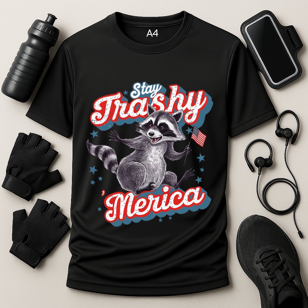 Stay Trashy ‘Merica Unhinged Funny Raccoon 4th Of July Performance Shirt