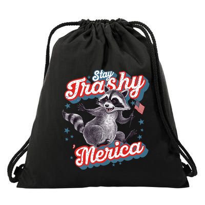 Stay Trashy ‘Merica Unhinged Funny Raccoon 4th Of July Drawstring Bag