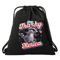 Stay Trashy ‘Merica Unhinged Funny Raccoon 4th Of July Drawstring Bag