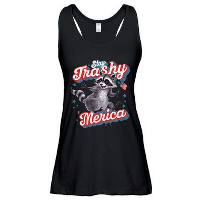 Stay Trashy ‘Merica Unhinged Funny Raccoon 4th Of July Ladies Essential Flowy Tank