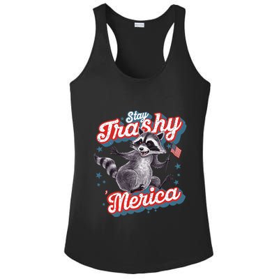 Stay Trashy ‘Merica Unhinged Funny Raccoon 4th Of July Ladies PosiCharge Competitor Racerback Tank