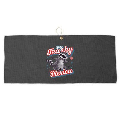 Stay Trashy ‘Merica Unhinged Funny Raccoon 4th Of July Large Microfiber Waffle Golf Towel
