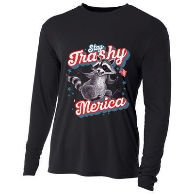 Stay Trashy ‘Merica Unhinged Funny Raccoon 4th Of July Cooling Performance Long Sleeve Crew
