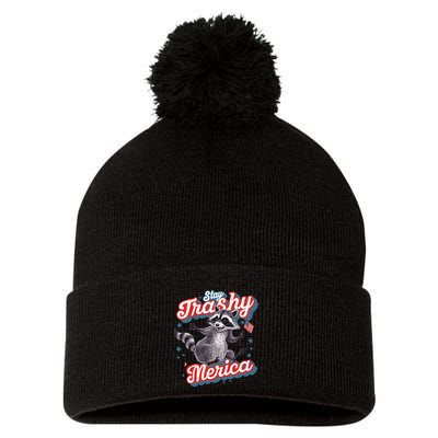 Stay Trashy ‘Merica Unhinged Funny Raccoon 4th Of July Pom Pom 12in Knit Beanie