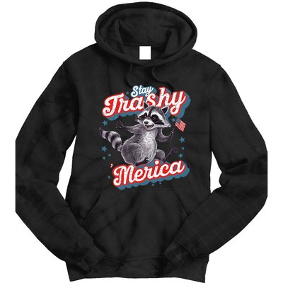 Stay Trashy ‘Merica Unhinged Funny Raccoon 4th Of July Tie Dye Hoodie