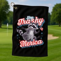 Stay Trashy ‘Merica Unhinged Funny Raccoon 4th Of July Golf Towel