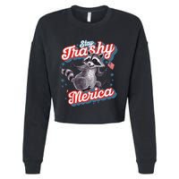 Stay Trashy ‘Merica Unhinged Funny Raccoon 4th Of July Cropped Pullover Crew