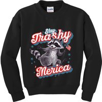 Stay Trashy ‘Merica Unhinged Funny Raccoon 4th Of July Kids Sweatshirt