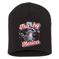 Stay Trashy ‘Merica Unhinged Funny Raccoon 4th Of July Short Acrylic Beanie