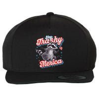 Stay Trashy ‘Merica Unhinged Funny Raccoon 4th Of July Wool Snapback Cap