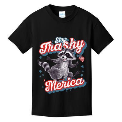 Stay Trashy ‘Merica Unhinged Funny Raccoon 4th Of July Kids T-Shirt