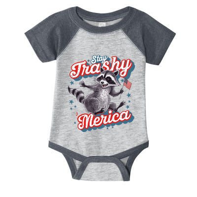 Stay Trashy ‘Merica Unhinged Funny Raccoon 4th Of July Infant Baby Jersey Bodysuit