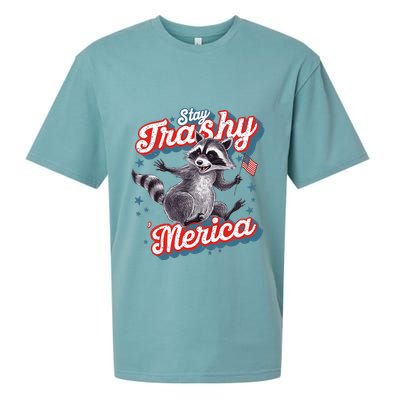 Stay Trashy ‘Merica Unhinged Funny Raccoon 4th Of July Sueded Cloud Jersey T-Shirt