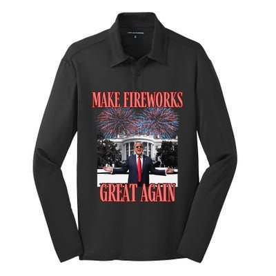 Sarcastic Trump Make Fireworks Great Again New Year Eve 4th Silk Touch Performance Long Sleeve Polo