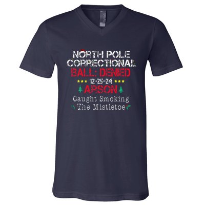 Smoking The Mistletoe North Pole Correctional Christmas V-Neck T-Shirt