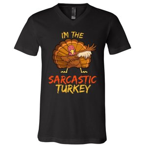 Sarcastic Turkey Matching Family Group Thanksgiving Party PJ V-Neck T-Shirt