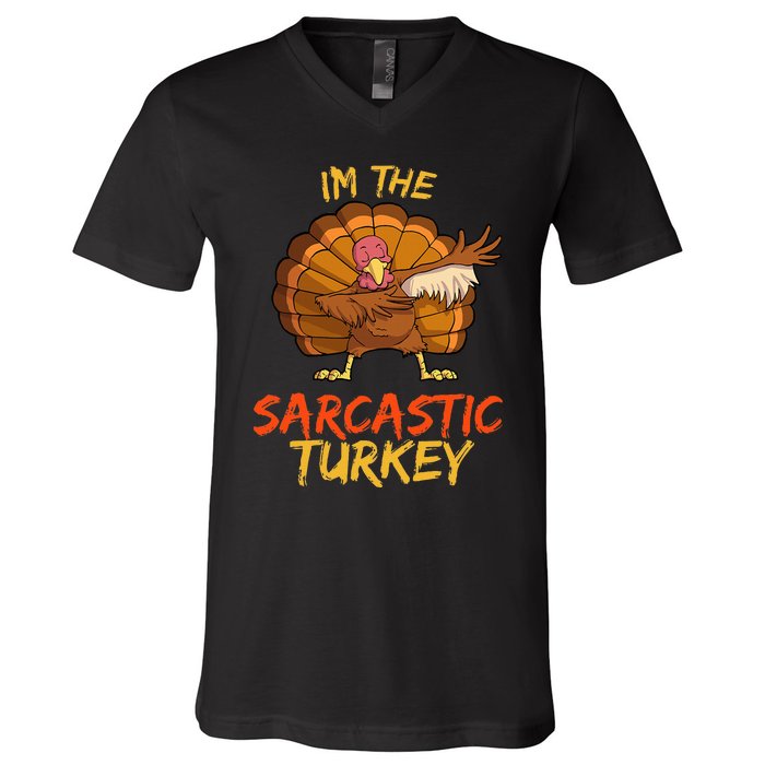 Sarcastic Turkey Matching Family Group Thanksgiving Party PJ V-Neck T-Shirt