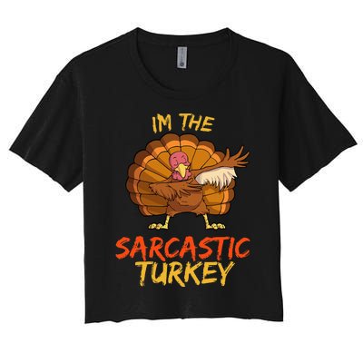 Sarcastic Turkey Matching Family Group Thanksgiving Party PJ Women's Crop Top Tee