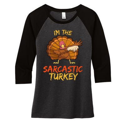 Sarcastic Turkey Matching Family Group Thanksgiving Party PJ Women's Tri-Blend 3/4-Sleeve Raglan Shirt