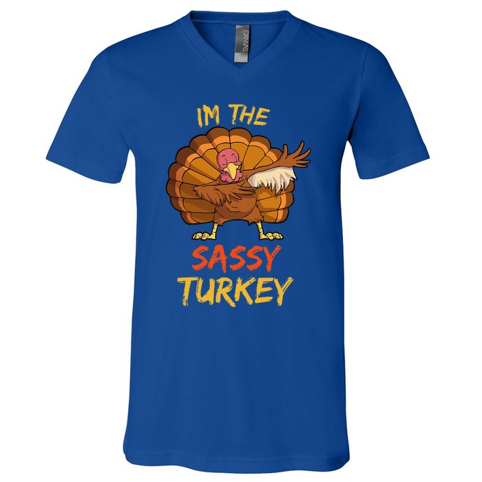 Sassy Turkey Matching Family Group Thanksgiving Party Pajama V-Neck T-Shirt