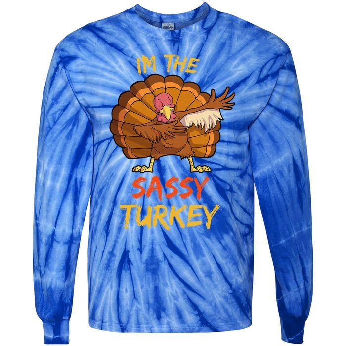 Sassy Turkey Matching Family Group Thanksgiving Party Pajama Tie-Dye Long Sleeve Shirt