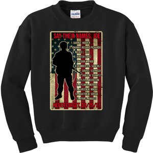 Say Their Names Joe Of 13 Fallen Soldiers Tribute Kids Sweatshirt