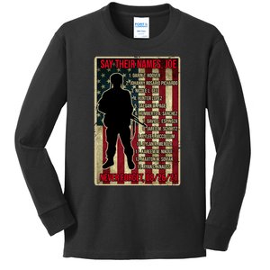 Say Their Names Joe Of 13 Fallen Soldiers Tribute Kids Long Sleeve Shirt