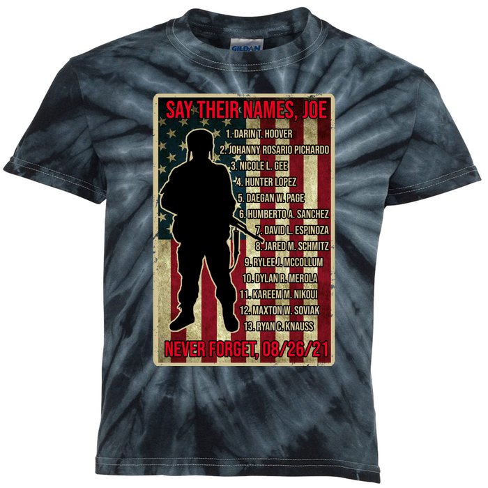 Say Their Names Joe Of 13 Fallen Soldiers Tribute Kids Tie-Dye T-Shirt