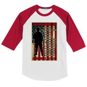 Say Their Names Joe Of 13 Fallen Soldiers Tribute Kids Colorblock Raglan Jersey