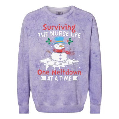 Surviving The Nurse Life One Meltdown At A Time Ugly Xmas Colorblast Crewneck Sweatshirt