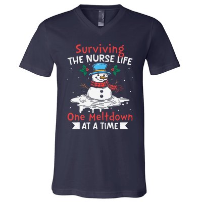 Surviving The Nurse Life One Meltdown At A Time Ugly Xmas V-Neck T-Shirt