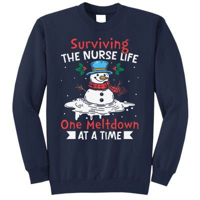 Surviving The Nurse Life One Meltdown At A Time Ugly Xmas Tall Sweatshirt