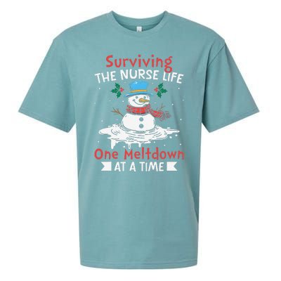 Surviving The Nurse Life One Meltdown At A Time Ugly Xmas Sueded Cloud Jersey T-Shirt